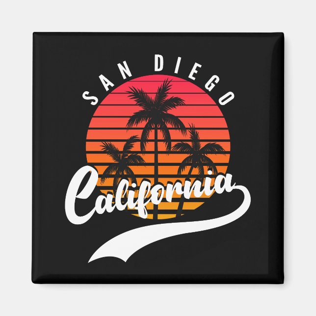 San Diego Retro Sunset Et Palmiers Magnet (Devant)