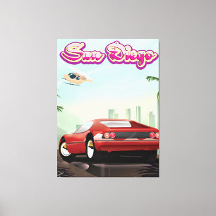 San Diego roter Sportwagen Reiseplakat 1988 Leinwanddruck