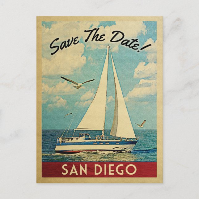 San Diego Save the Date Sailboat Nautical Ankündigungspostkarte (Vorderseite)