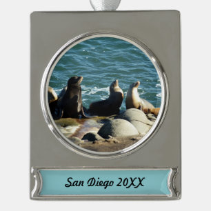 San Diego Seelöwen Banner-Ornament Silber