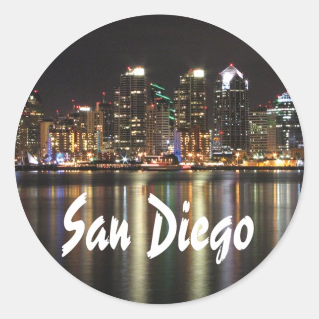 San Diego Skyline am Foto Runder Aufkleber (Vorderseite)