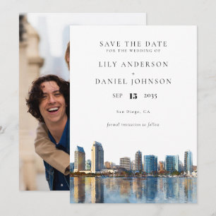 San Diego Skyline Aquarell-Foto-Hochzeit Save The Date