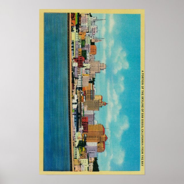 San Diego Skyline aus der Bucht von San Diego, CA Poster (Vorne)