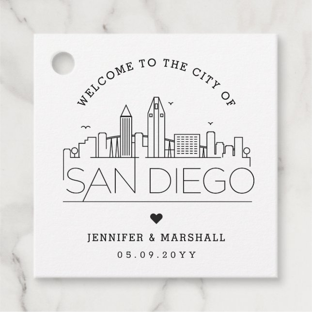 San Diego Skyline | Begrüßung Geschenkanhänger (Vorderseite)