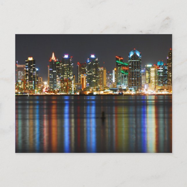 San Diego Skyline bei Nacht Postkarte (Vorderseite)