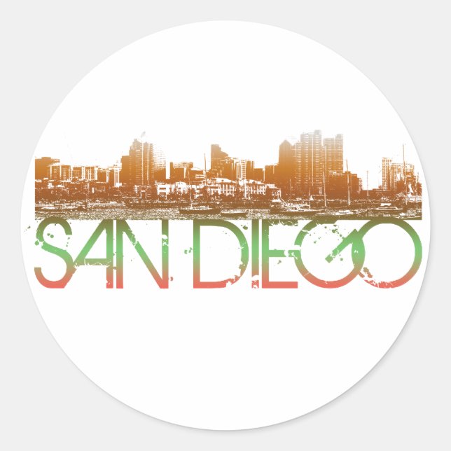 San Diego Skyline Design Runder Aufkleber (Vorderseite)