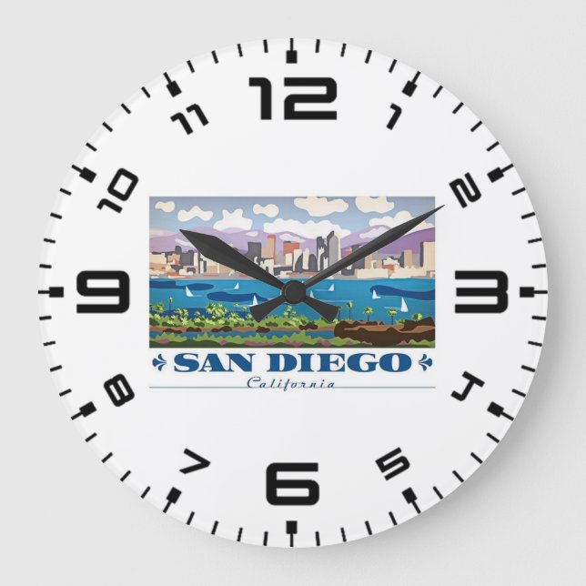 San Diego Skyline Große Wanduhr (Vorderseite)