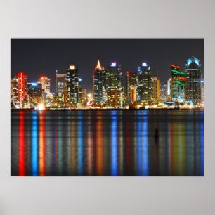 San Diego Skyline nachts Poster
