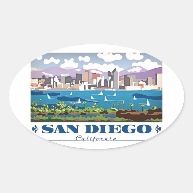 San Diego Skyline Ovaler Aufkleber (Vorderseite)