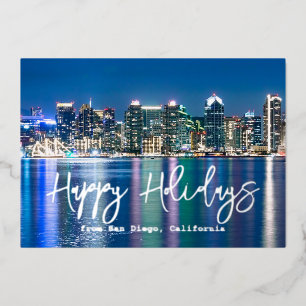 San Diego Skyline Silber individuelles Familienfot Folien Feiertagskarte