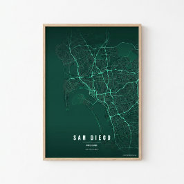 San Diego Smaragd-Karte Druck Poster Wandkunst Ges