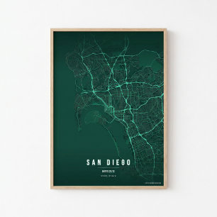 San Diego Smaragd-Karte Druck Poster Wandkunst Ges