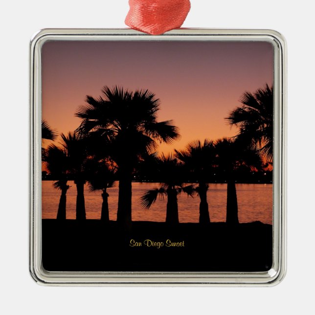 San Diego Sonnenuntergang - Palmen Silbernes Ornament (Vorne)