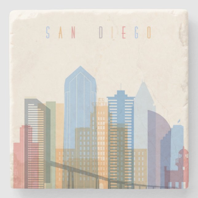 San Diego Stadt-Skyline Steinuntersetzer (Vorderseite)