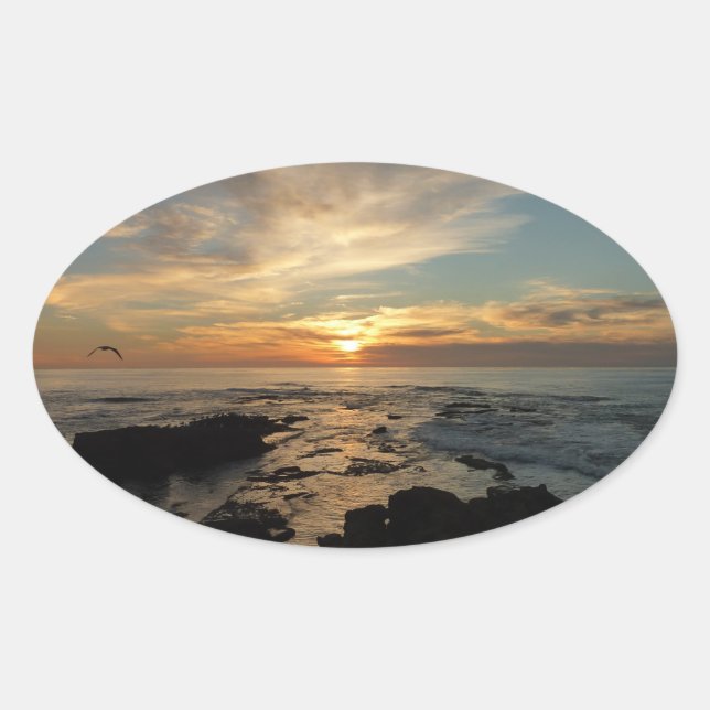 San Diego Sunset I California Seascape Ovaler Aufkleber (Vorderseite)
