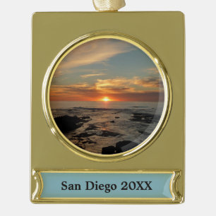 San Diego Sunset II California Seascape Banner-Ornament Gold