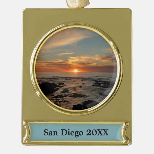 San Diego Sunset II California Seascape Banner-Ornament Gold (Vorderseite)