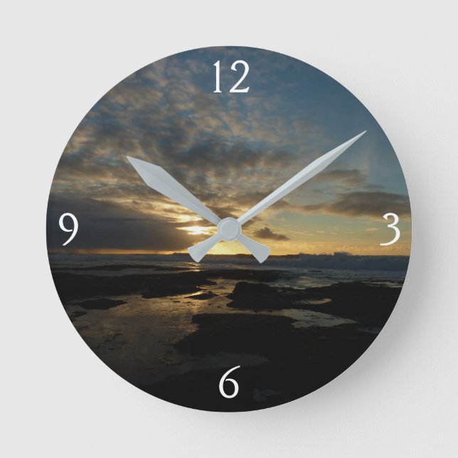 San Diego Sunset III Atemberaubendes Kalifornien L Runde Wanduhr (Vorderseite)