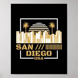 San Diego USA Retro-Skyline Reise Design Poster