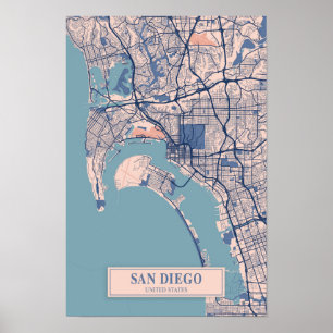 San Diego Vereinigte Staaten Windige Stadt Karte R Poster