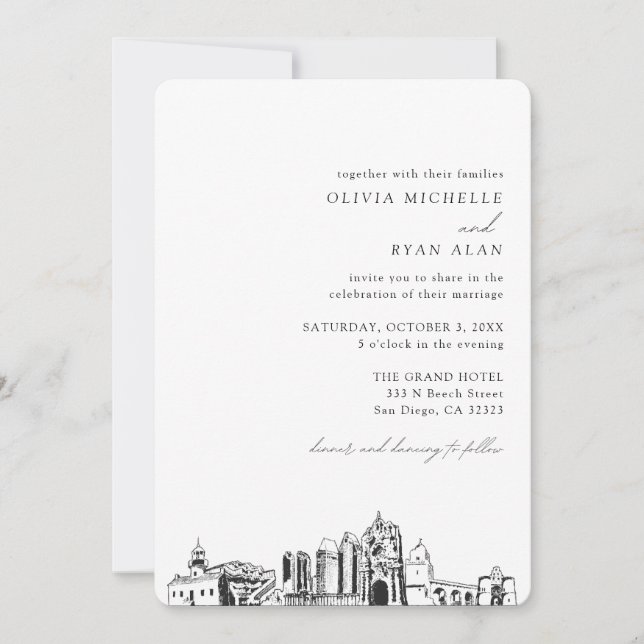 San Diego Wedding Elegante Skyline Einladung (Vorderseite)