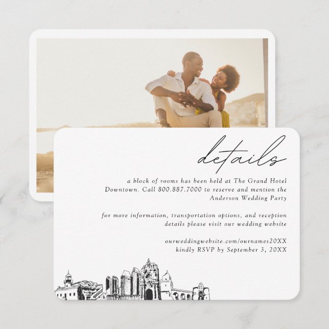 San Diego Wedding Hotel Zimmerblockdetails Begleitkarte (Vorne/Hinten)