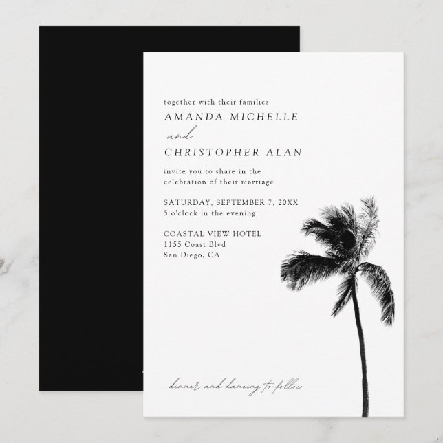 San Diego Wedding Simple Black & White Einladung (Vorne/Hinten)