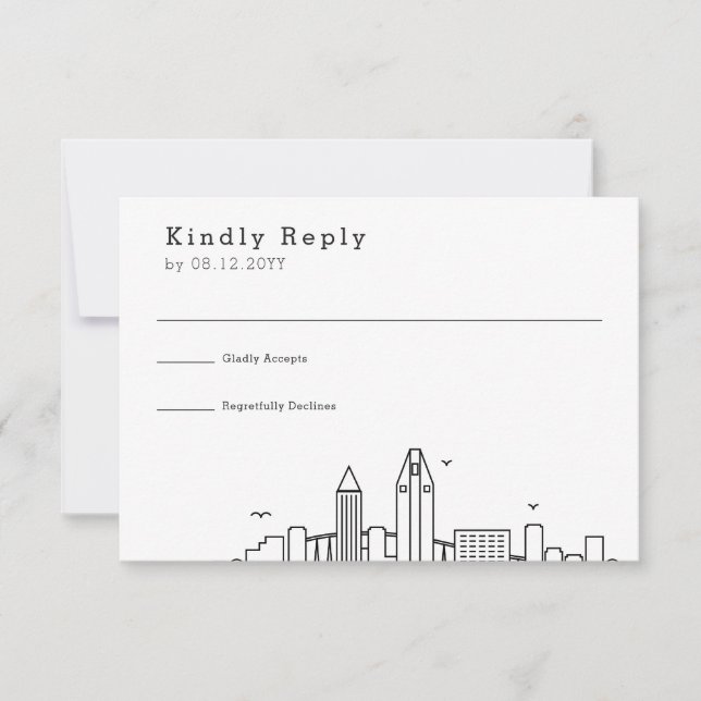 San Diego Wedding | Stilisierte Skyline-UAWG RSVP Karte (Vorderseite)
