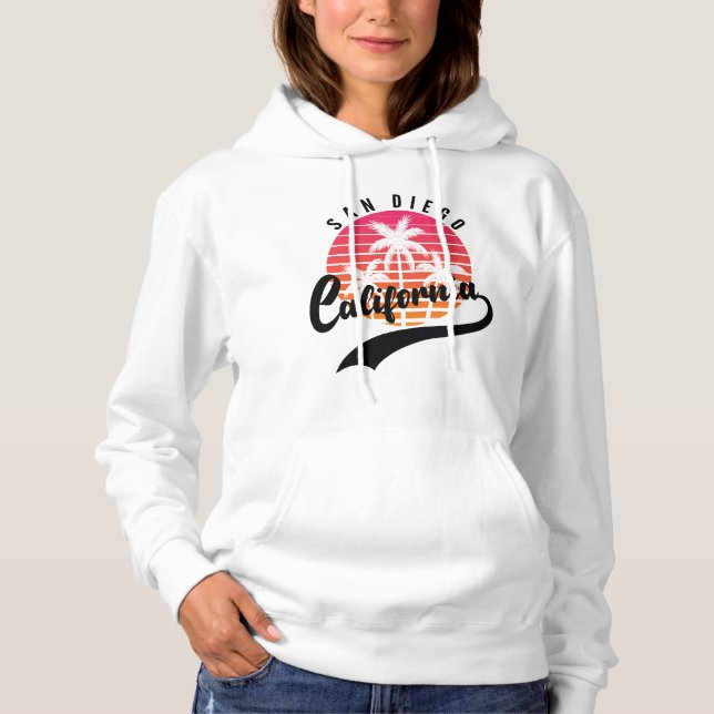 San Diego White Retro Sunset Hoodie (Vorderseite)