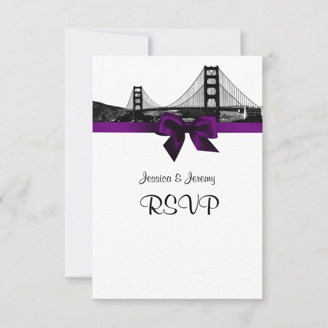 San Fran Skyline Etched BW Lila UAWG Menu RSVP Karte (Vorderseite)