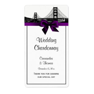 San Fran Skyline Etched BW Lila Wine Label