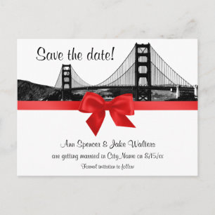 San Fran Skyline Etched BW Save the Date rot Ankündigungspostkarte