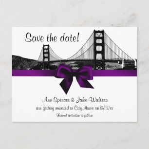 San Fran Skyline Geätzt BW Lila Save the Date Ankündigungspostkarte