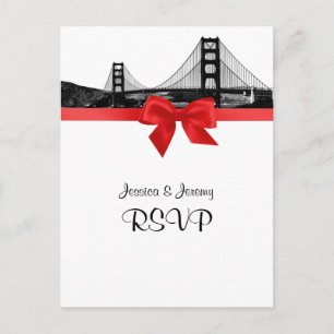 San Fran Skyline Geätzt BW Rot RSVP 1 Einladungspostkarte