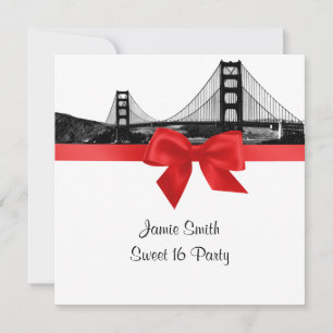 San Fran Skyline geätzt BW Rot Sweet Sixteen SQ Einladung