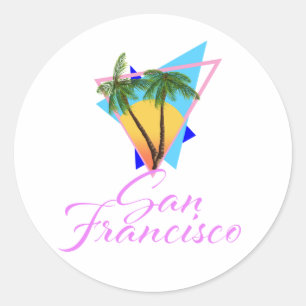 San Francisco 80er Palmen Postkarte Runder Aufkleber