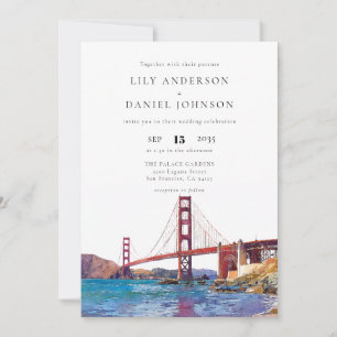 San Francisco Aquarell QR Code Hochzeit Einladung