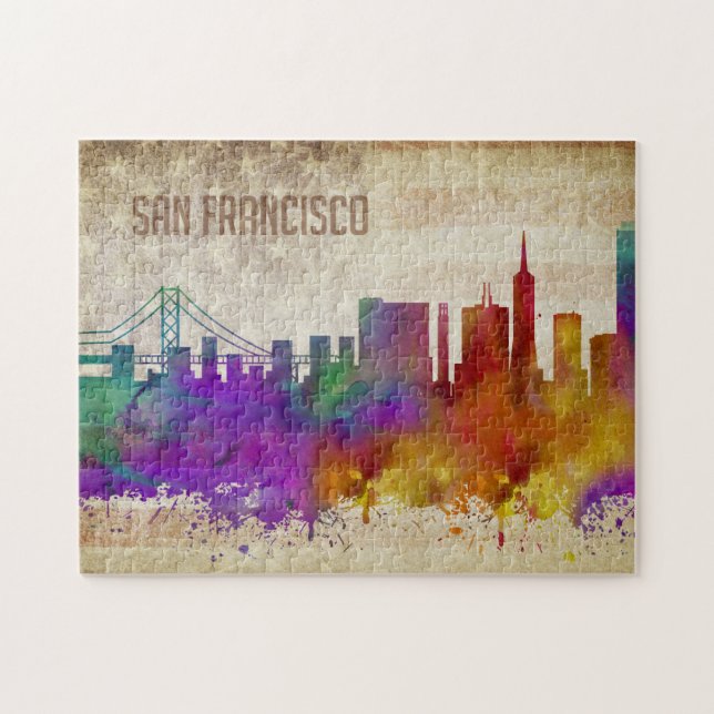 San Francisco, Aquarell-Stadt-Skyline CAs | (Horizontal)