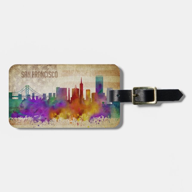 San Francisco, Aquarell-Stadt-Skyline CAs | Gepäckanhänger (Vorderseite horizontal)