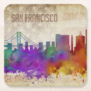 San Francisco, Aquarell-Stadt-Skyline CAs Rechteckiger Pappuntersetzer