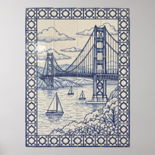 San Francisco Bay Blaue portugiesische Azulejo-Kun Poster