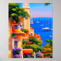 San Francisco Bay Sailboote Floral Art Print