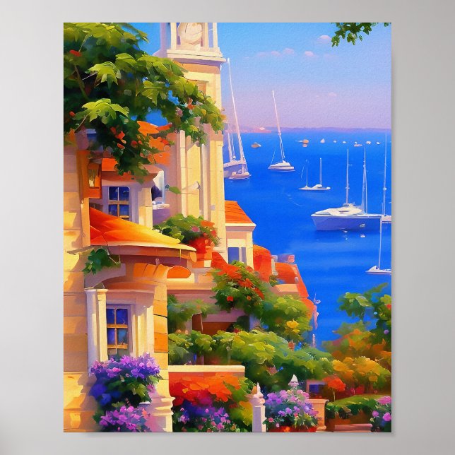 San Francisco Bay Sailboote Floral Art Print Poster (Vorne)