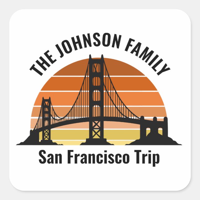 San Francisco Bridge Sunset Custom Vacation Quadratischer Aufkleber (Vorderseite)