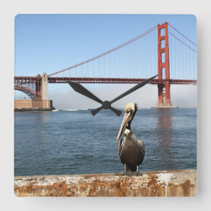 San Francisco Brücken-Pelikan Quadratische Wanduhr