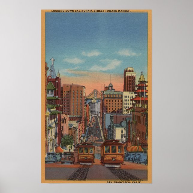 San Francisco, CA - Cable Cars fahren hoch Poster (Vorne)