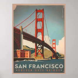 San Francisco, CA - Golden Gate Bridge Vintag Poster