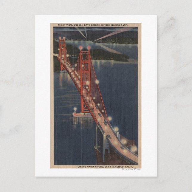 San Francisco, CA - Nachtblick auf das Goldene Tor Postkarte (Vorderseite)
