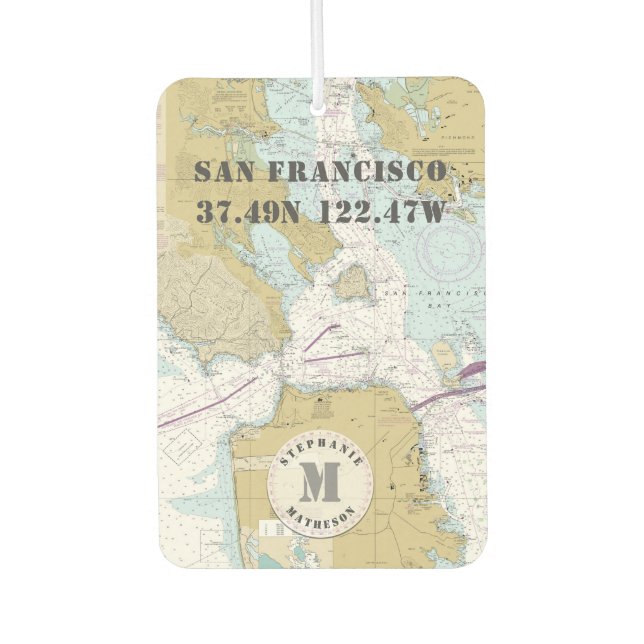 San Francisco CA Nautic Chart Monogram Autolufterfrischer (Vorderseite)