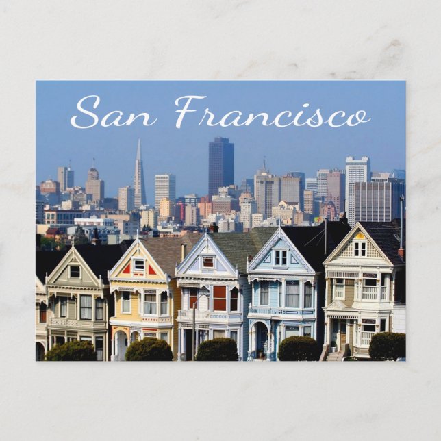 San Francisco CA Painted Ladys Skyline Staaten Postkarte (Vorderseite)
